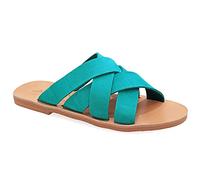 37 Türkis Emmanuela Sandalen im antiken griechischen Stil, handgefertigte flache Riemchensandalen aus Leder mit offenem Zeh, hochwertige Slide Sommerschuhe für Damen, beige weiß türkis Sliders