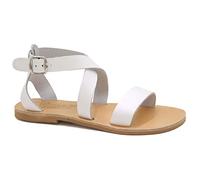 37 Weiß Emmanuela Griechische handgefertigte flache Ledersandalen, Knöchelriemensandalen mit verstellbarer Schnalle, Sommerschuhe mit Knöchelmanschette, Riemchensandalen mit offenen Zehen