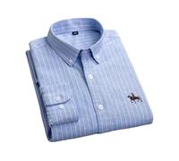 (38-blaue Streifen) Oxford-Hemd aus Baumwolle für Herren, langärmelig, kariert, gestreift, Freizeithemd,