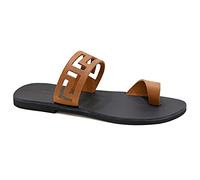 38 Dunkelbraun Emmanuela Antike griechische handgefertigte flache Zehenringsandalen aus Leder, Qualität Riemchensandalen, Sommerschuhen für Frauen, Slider Sandalen mit Offene Zehen