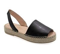 38 Schwarz Emmanuela Leather Slip on Espadrilles, Sommerschuhe mit mittlerem Keilriemen für Damen, hochwertige Peep Toe Espadrilles, vollständig handgefertigt und handgenäht in Griechenland