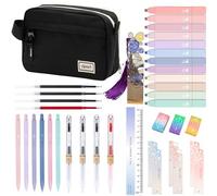 38 Stück Federmäppchen Schulsachen Set, Mäppchen Aesthetic Mädchen Jungen mit Pastell Textmarker Gelstiften Druckbleistift Lineal Radiergummi Lesezeichen Back To School Büro Essentials (Schwarz)