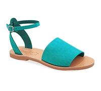 38 Türkis Emmanuela Sandalen im antiken griechischen Stil, hochwertige handgefertigte flache Sandalen aus Leder mit offene Zehen, verstellbare Sommerschuhe mit Schnallenriemen für Frauen