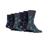(39-45, Dinosaurier) Gentle Grip - 6 Paar Herren Ohne Gummi Gemusterte Socken