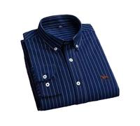 (39-marineblaue Streifen) Baumwoll-Oxford-Hemd für Herren, langärmelig, kariert, gestreift, Freizeithemd