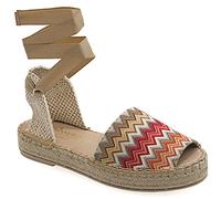 39 Mehrfarbig 1 Emmanuela Bunte Espadrilles aus gestricktem Stoff, Mittelhohe Boho Chic Schnür Schuhe, hoch taillierte Peep Toe Espadrilles, Sommerschuhe handgefertigt und handgenäht in Griechenland