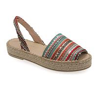 39 Mehrfarbig 2 Emmanuela Bunte Espadrilles aus gestricktem Stoff, mittelhohe Boho Chic Slingback Sommerschuhe, hochwertige Slip-on Peep-Toe Espadrilles, handgefertigt und handgenäht in Griechenland