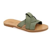 39 Olivgrün Emmanuela Sandalen im antiken griechischen Stil, handgefertigte flache Riemchensandalen aus Leder mit offene zehen, hochwertige Sommerschuhe für Damen in Roségold Silber Türkis weiß