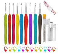 39 Pack HäKelnadeln Set, 9 StüCk Aluminium Stricknadeln Kit Ergonomischer Softgrip Griff FüR Arthritische HäNde Mit MaßBand Stichmarker Und NäHnadeln