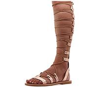 39 Roségold Emmanuela Knieshohe Ledersandalen im antiken griechischen Stil, handgefertigte flache Gladiator sandalen mit offenen Zehen, hochwertige Sommerschuhe zum Binden für Frauen