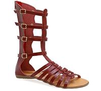 39 Rot Emmanuela antike griechische Hand handgefertigte Gladiator Sandalen aus Leder, Kalb hohe Sandalen mit Reißverschluss hinten am Schaft, Riemchen flache Sommerschuhe für Frauen