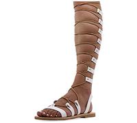 39 Weiß Emmanuela Knieshohe Ledersandalen im antiken griechischen Stil, handgefertigte flache Gladiator sandalen mit offenen Zehen, hochwertige Sommerschuhe zum Binden für Frauen