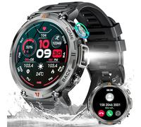 3ATM wasserdichte Militär Smartwatch für Herren mit LED Taschenlampe (Bluetooth Anhuf) Robuste Taktische Smart Watch mit 110 + Sportmodi Herzfrequenz 1,45’’ HD Fitnessuhr für Samsung, Xiaomi, Huawei