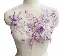 3D-Blumen Perlen Spitze Stoffe Applikation Perlenstickerei Nähen auf Patches für DIY Hochzeit Abendkleid Kleidung Patches Scrapbooking Dekor (lila)