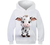 3D Druck Cartoon Kuh Hoodie KapuzenpulLieber PulLieber Unisex Unisex Langarm PulLieber Sweatshirt Für Jungen Mädchen Mit Tasche 8-10Y