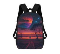 3D-gedruckter Kinder-Schulrucksack Mystical Beach Under A Giant Planet Für Kinder, Hohes Fassungsvermögen, Modischer Reiserucksack, Schulrucksack Für Kinder, Lässiger Rucksack 17inch