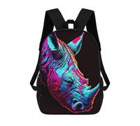 3D-gedruckter Kinderrucksack Colorful Rhino Portrait on Black Background Schulrucksack, Modisch, Lässig, Leicht, Für Schule, Uni Und Reisen 17inch