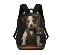 3D-gedruckter Kinderrucksack Dog X Wine Schulrucksack Mit Hohem Fassungsvermögen, Reiserucksack Für Jungen, Grund- Und Mittelschüler 17inch