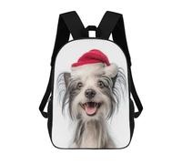 3D-gedruckter Kinderrucksack Happy Chinese Crested Dog with Santa Hat Schulrucksack, Modisch, Lässig, Leicht, Für Schule, Uni Und Reisen 17inch