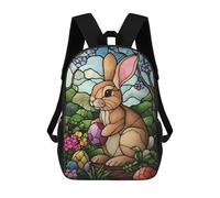 3D-gedruckter Kinderrucksack Happy Easter Bunny Glass Art Schulrucksack, Modisch, Lässig, Leicht, Für Schule, Uni Und Reisen 17inch