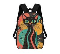 3D-gedruckter Kinderrucksack Retro Cat Art Print Vibrant Black Cat Bold Abstract Pop Art Print Schulrucksack, Modisch, Lässig, Leicht, Für Schule, Uni Und Reisen 17inch