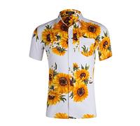 3D Hawaiihemd, Morbuy Herren Kurzarm Fronttasche Strand Palmen Meer Bierflaschen Party Blumen Verschiedene Designs (S,Weiße Sonnenblume)