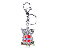 3D Norwegen Flagge Eule Form Metall Schlüsselanhänger Souvenir Tasche Dekoration Männer Frauen Anhänger Zubehör Geschenk