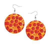 3D Pizza Pepperoni Leder Runde Ohrringe Tägliches Zubehör Arbeiten bei der Arbeit Damenmode, Einheitsgröße, Kunstleder