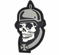 3D Rubber Patch WWI Totenkopf mit Helm Soldat Eisernes Kreuz 6.5 x 3.8 cm Grau Tactical Militär Gummi Patch für Rucksack Kleidung & Gear