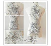 3D Spitze Applique Patch Blume Patches Applique Motive Rose Pailletten Französisch Diamante Perlen Applique Trim ideal für DIY Handwerk Nähen Kostüm Schneiderei Braut Hochzeit 3 in 1 20cm * 72cm A1