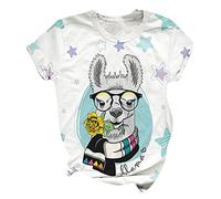 3D Tier Druck T-Shirts Damen Sommer, Morbuy Mädchen Lustig Gedruckt Bunt Bluse Frauen Retro Kurzarm Oberteile O Ausschnitt Grafik Casual Tshirt Locker Tee Tops (Weißes Alpaka,M)