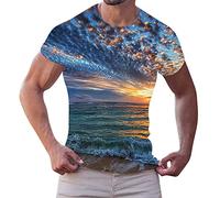 3D Tshirt Herren Hawaii Druck Oversize T Shirt Männer Kurzarm T Shirt Sommer Kurzarmshirt Sportshirt Basic Shirts Streetwear Tee Hellblau 3XL
