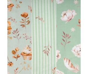 3er Bundle Baumwollstoff gemustert (je 50 x 135 cm / mint/beige/rosé