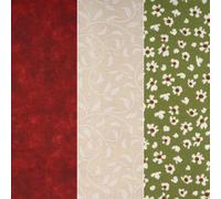 3er Bundle Baumwollstoff gemustert (je 50 x 135 cm / weinrot/beige/grün)