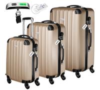 tectake® 3er Kofferset mit Kofferwaage & Kofferanhänger, Reisekoffer Set, ABS Hartschalenkoffer Set, Trolley Kofferset, Reisetasche mit Rollen, Gepäck, Koffer Set M-L-XL, Teleskopgriff - Champagner