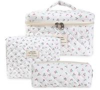 3er Kosmetiktasche Set mit Kirschenmuster - Kulturtasche Damen, Kosmetiktasche klein, Federmäppchen, Make up Organizer, Schminktasche ästhetisch - Baumwolle Kulturbeutel für Reisen, Schule