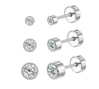 3er Ohrringe Set,Titan Ohrringe Hypoallergen Damen Herren Mädchen G23 Titan Ohrstecker mit Schraubverschluss Zirkonia Ohrstecker 3/4/5mm 2G
