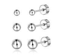 3er Ohrringe Set,Titan Ohrringe Hypoallergen Damen Herren Mädchen G23 Titan Ohrstecker mit Schraubverschluss Kugel Ohrstecker 3mm 4mm 5mm 2G