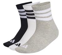 adidas Unisex 3 STRIPES CUSHIONED SPORTSWEAR MID CUT SOCKS 3 PAIR PACK, medium grey heather/white/black, 4.5-6