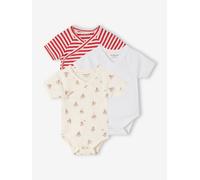 3er-Pack Baby Bodys Wickelform mit kurzen Ärmeln, Bio-Baumwolle rot Gr. 56 von Vertbaudet