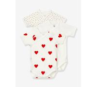 3er-Pack Baby Kurzarm-Wickelbodys, Bio-Baumwolle PETIT BATEAU weiß/herzen Gr. 50