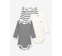 3er-Pack Baby Langarm-Bodys, Bio-Baumwolle PETIT BATEAU set weiß Gr. 62