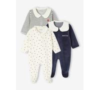 3er-Pack Baby Samt-Strampler, Herzen nachtblau Gr. 74 von Vertbaudet