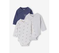 3er-Pack Baby Wickelbodys Bär mit langen Ärmeln Bio-Baumwolle blau Gr. 71 von Vertbaudet