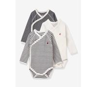 Petit Bateau - Bekleidung Lot de 3 bodies Croisés Manches Longues Marinière - weiß - Größe 00M
