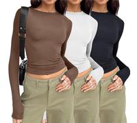 3er Pack Basic Langarmshirt Damen Enge - Y2K Crop Tops Damen T Shirt Langarm Cropped Pullover Yk2 Clothes Bauchfreies Oberteile Aesthetic Tops T-Shirts