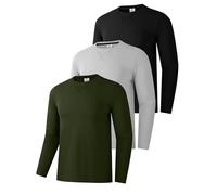 3er-Pack Baumwollhemden für Männer, langärmelige Rundhals-Casual-T-Shirts, Klassische Regular-Fit-Hemden, Basics für den Winter Schwarz/Grau/Grün 02-2XL