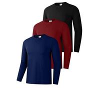 3er-Pack Baumwollhemden für Männer, langärmelige Rundhals-Casual-T-Shirts, Klassische Regular-Fit-Hemden, Basics für den Winter Schwarz/Rot/Navy 03-L