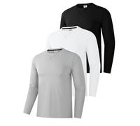3er-Pack Baumwollhemden für Männer, langärmelige Rundhals-Casual-T-Shirts, Klassische Regular-Fit-Hemden, Basics für den Winter Schwarz/Weiß/Grau 01-L