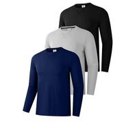 3er-Pack Baumwollhemden für Männer, langärmelige Rundhals-Casual-T-Shirts, Klassische Regular-Fit-Hemden, Basics für den Winter Schwarz/Grau/Marineblau 3P04-3XL